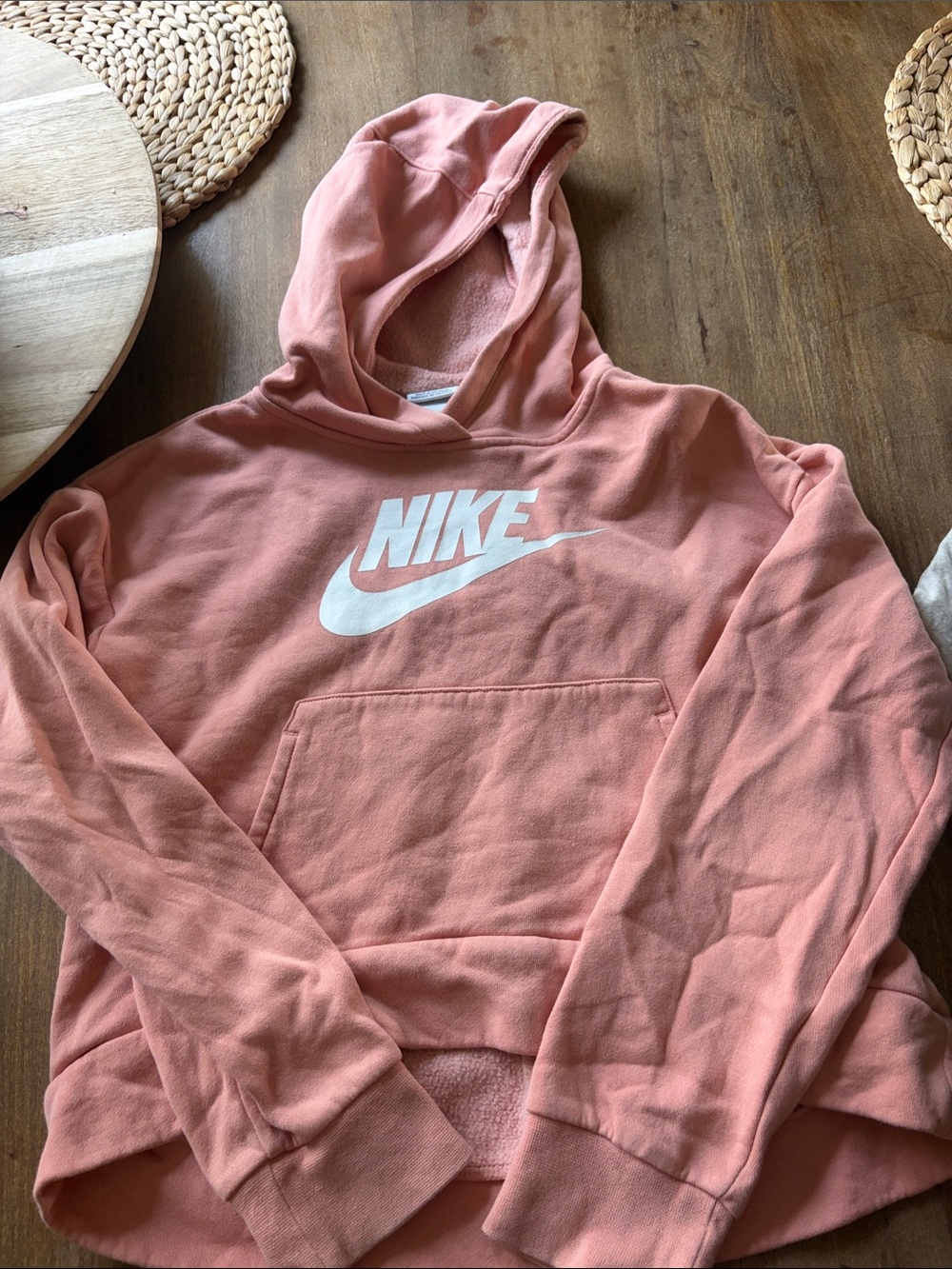 Nike Coral Pink Pullover Hoodie with White Swoosh